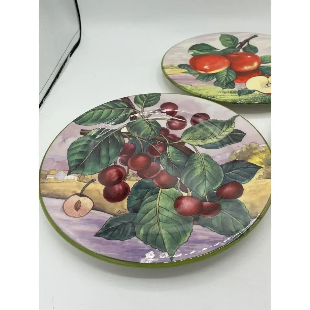 Villa d’Este Italy Fruit Salad Plates – Pear Apple Cherry Set of 3 Vintage 8.5